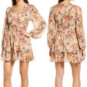 NWOT Lulus Sweet Type of Love Floral Long Sleeve Minidress in Beige - Medium